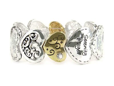 TWO TONE SERENITY PRAYER HEART AA RECOVERY INSPIRE BRACELET
