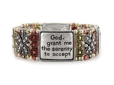 TRI TONE SERENITY PRAYER HEART AA RECOVERY BANGLE BRACELET