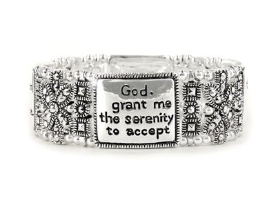 SILVER TONE SERENITY PRAYER HEART AA RECOVERY BANGLE BRACELET