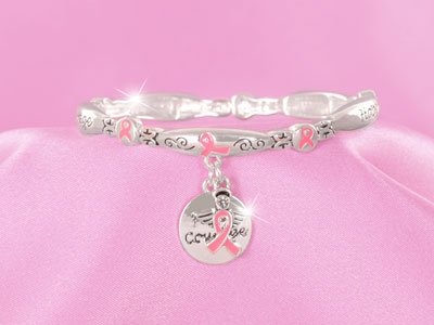 Pink Ribbon Breast Cancer Awareness Faith Courage Charm Bracelet