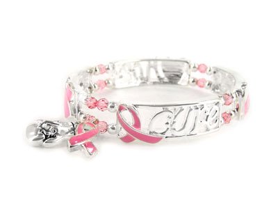 Pink Ribbon Breast Cancer Awareness Cure Hope Charm Bracelet