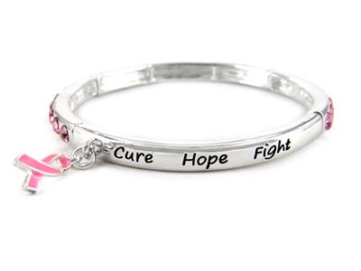 Crystal Pink Ribbon Breast Cancer Awareness Charm Bracelet