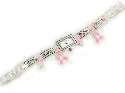 Pink Ribbon Breast Cancer Awareness Cure Love Faith Bracelet Watch