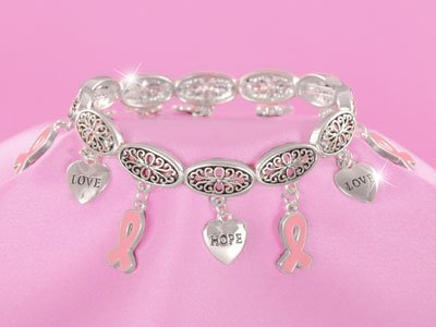 Pink Ribbon Breast Cancer Awareness Charm Hope Love Bracelet