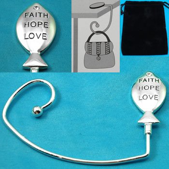 Religious Faith Love Hope Fish Purse Handbag Caddy Holder Hanger