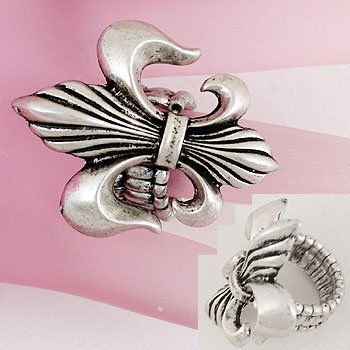 Burnished Silver Tone French Fleur De Lis Ring