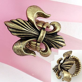 Burnished Gold Tone French Fleur De Lis Ring