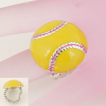 Yellow Softball Soft Ball Silver Tone Ring