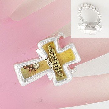 Religious Faith Cross Silver Tone Ring
