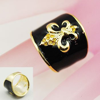 Black Gold Tone French Fleur De Lis Ring Size 6