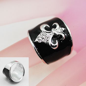 Black Silver Tone French Fleur De Lis Ring Size 10