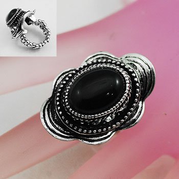 Black Oval Silver Tone Ring Size