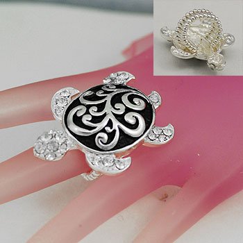 Filigree Tortoise Turtle Silver Tone Ring Size