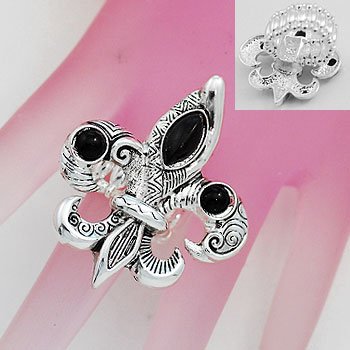 Artistic Black French Fleur De Lis Silver Tone Ring