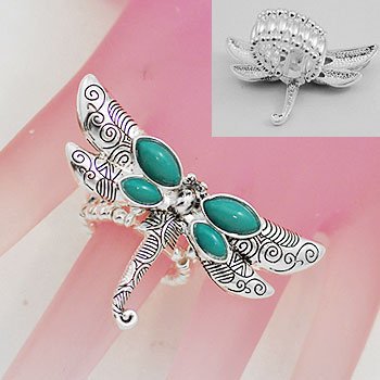 Artistic Blue Dragonfly Dragon Fly Silver Tone Ring
