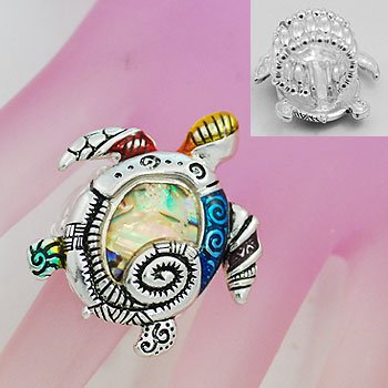 Artistic Abalone Turtle Tortoise Silver Tone Ring