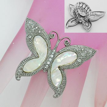 Mother of Pearl MOP Butterfly Silver Tone Ring