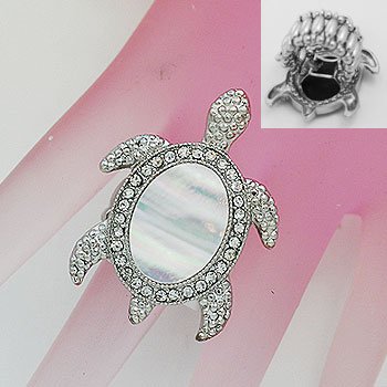 Mother of Pearl MOP Turtle Tortoise Silver Tone Ring