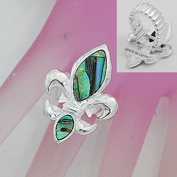 Abalone French Fleur De Lis Silver Tone Ring