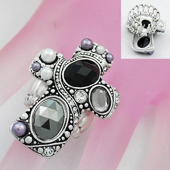 Religious Gray Grey Black Cross Silver Tone Ring
