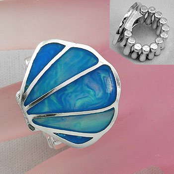 Blue Sea Shell In Lay Silver Tone Ring