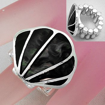 Black Sea Shell In Lay Silver Tone Ring