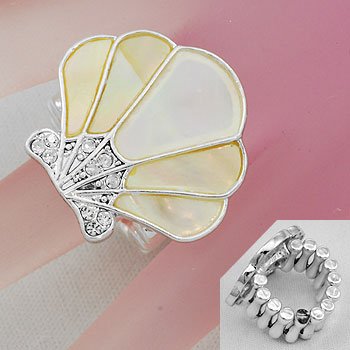White Sea Shell In Lay MOP Silver Tone Ring