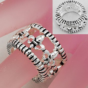 Textured French Fleur De Lis Silver Tone Ring