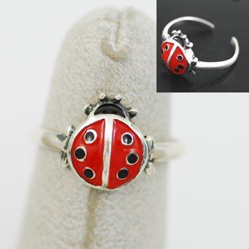 Red Ladybug Lady Bug Sterling Silver Toe Ring