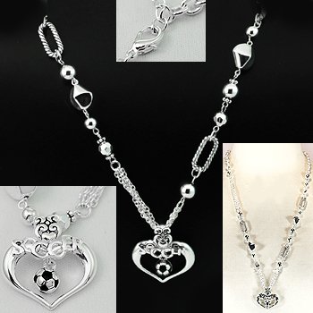 Black White Soccer Ball Glass Badge ID Holder Silver Tone Necklace