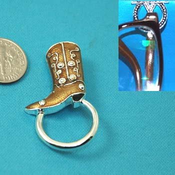 Western Brown Boot Boots Picture Badge ID Eye Glass Holder Brooch Pin