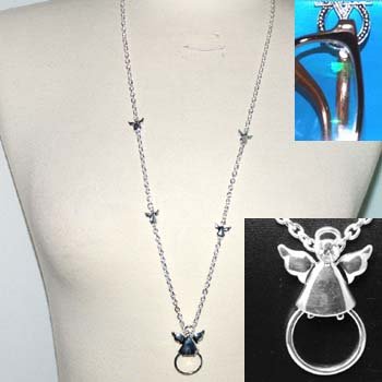 Guardian Angel Eye Glass Badge ID Holder Silver Tone Necklace