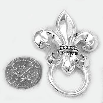 Metal French Fleur De Lis Picture Badge ID Eye Glass Holder Brooch Pin