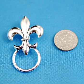 Textured French Fleur De Lis Picture Badge ID Eye Glass Holder Brooch Pin
