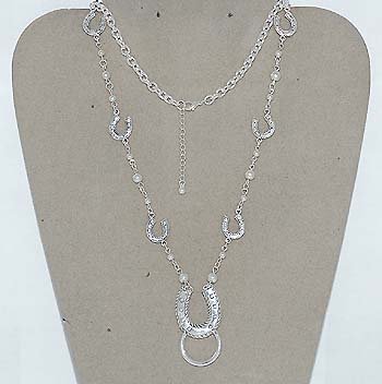 Western Horseshoe Horse Shoe Eye Glass Badge ID Holder Silver Tone Necklace