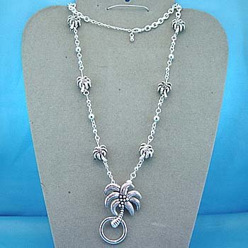 Palm Tree Eye Glass Badge ID Holder Silver Tone Necklace
