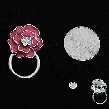 Pink Rose Flower Picture Badge ID Eye Glass Holder Brooch Pin