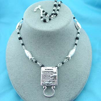 Religious Lords Prayer Eye Glass Badge ID Holder Silver Tone Necklace