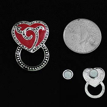 Red Heart Love Picture Badge ID Eye Glass Holder Brooch Pin