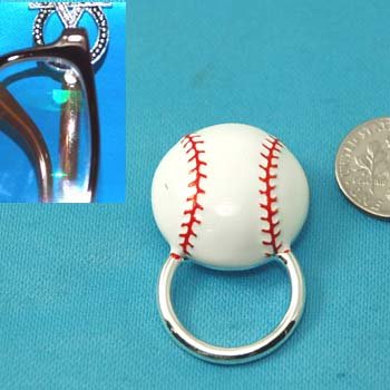 White Red Baseball Base Ball Picture Badge ID Eye Glass Holder Brooch Pin