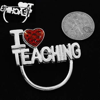 I Love Teaching Heart Picture Badge ID Eye Glass Holder Brooch Pin