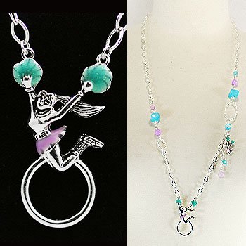 Cheer Leader Eye Glass Badge ID Holder Silver Tone Long Necklace