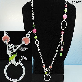 Multicolor Cheer Leader Eye Glass Badge ID Holder Silver Tone Long Necklace