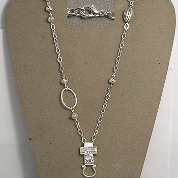 Religious Philippians 4:13 Eye Glass Badge ID Holder Silver Tone Long Necklace