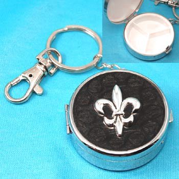 Black French Fleur De Lis Pill Holder Key Keychain