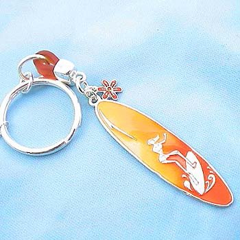 Orange Surf Board Surfboard Key Keychain