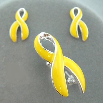 Yellow Ribbon Support Our Troops Necklace Pendant Earring Set