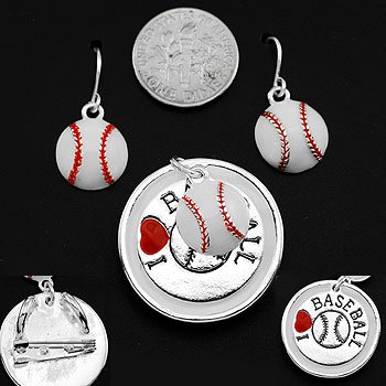 I Love Baseball Necklace Pendant Earring Set