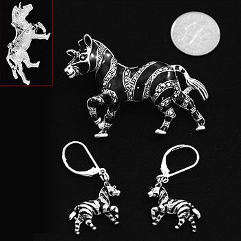 Black Zebra Necklace Pendant Earring Set