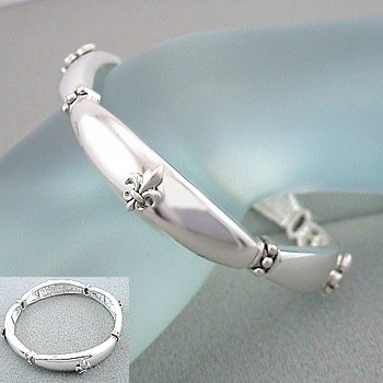 Silver Tone Stretch French Fleur De Lis Bangle Bracelet